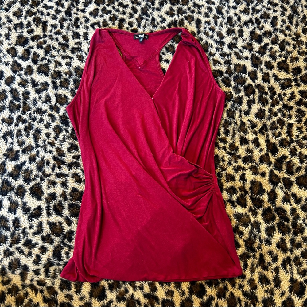 Express Women's Faux-Wrap Sleeveless halter top Tank Top in Wine red
